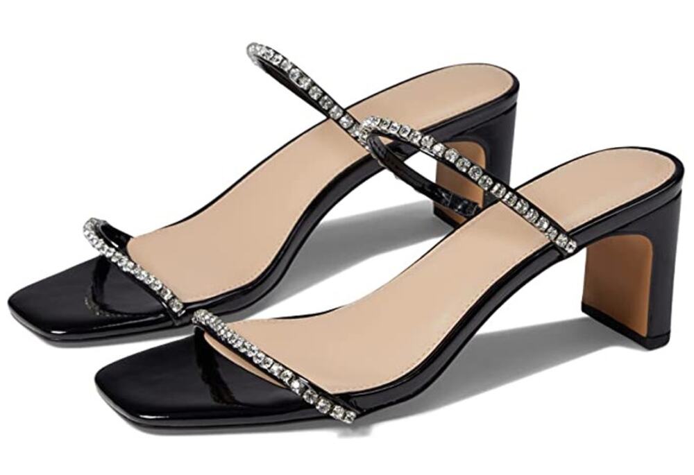 FARYL by Farylrobin Womens Alexandra Heel Sandals US 14 Black Vegan Patent EUC